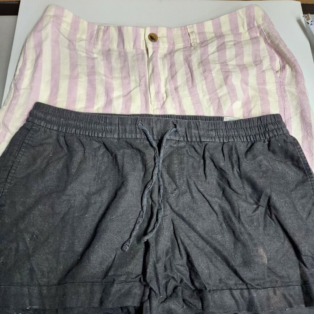 Lot Old Navy Shorts Womens 14 Linen Everyday Purple Stripe Bundle Black Pull On